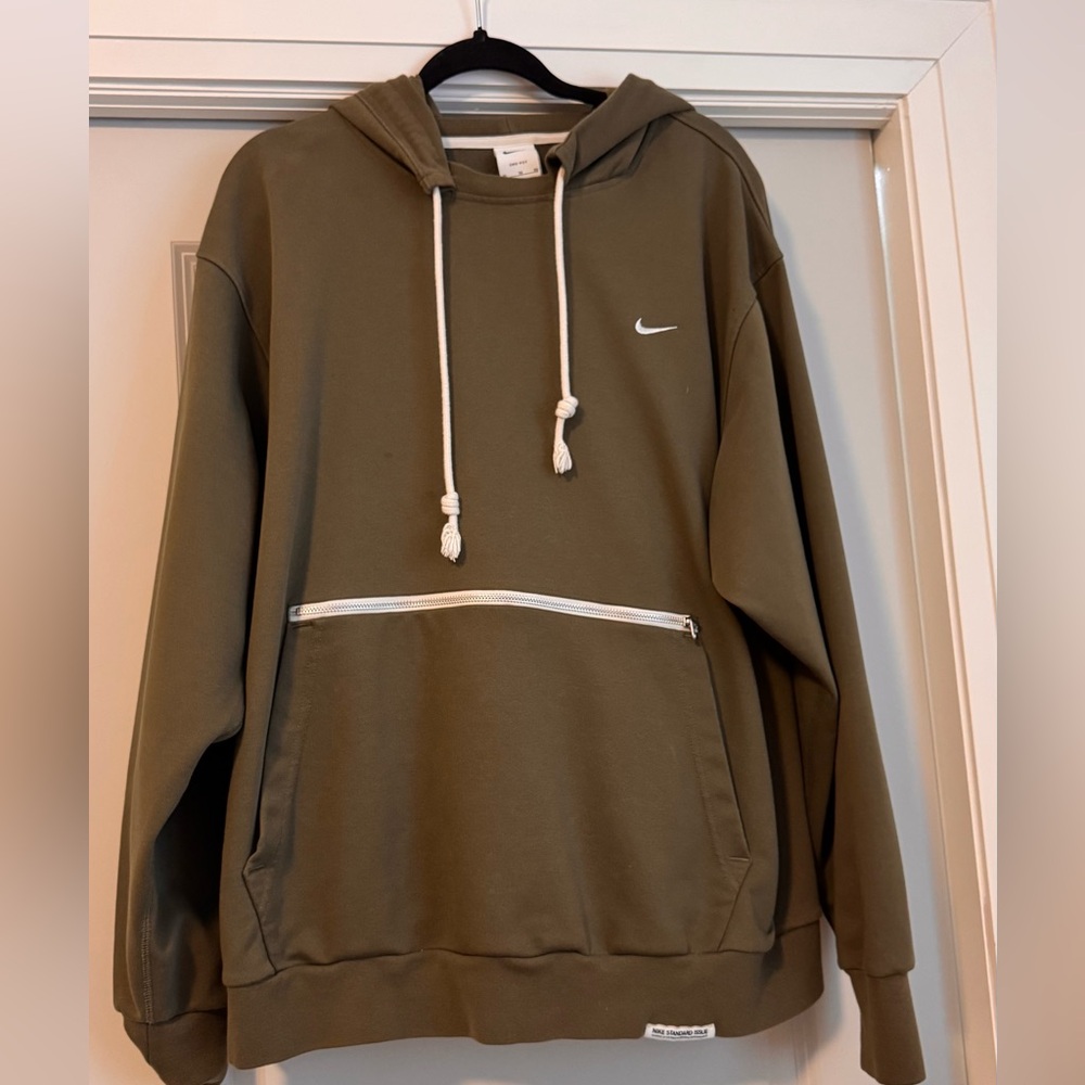 Nike Men's Hoodie in Olive with White Accents